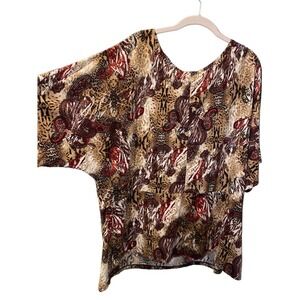 Susan Lawrence animal print relaxed short sleeve shirt Sz 3x
